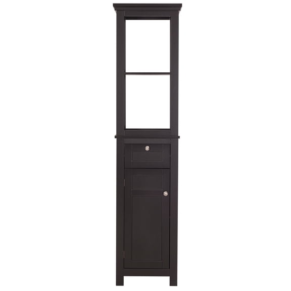 STAROUS Bathroom Freestanding Storage Cabinet with Two Tier Open Shelves, Tall Slim Cabinet with Door and Drawer, Free Standing Linen Tower (Espresso with Drawer)