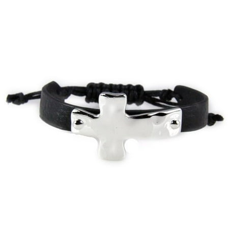 Adjustable Leather Cross Bracelet Christian Knot Religious Band