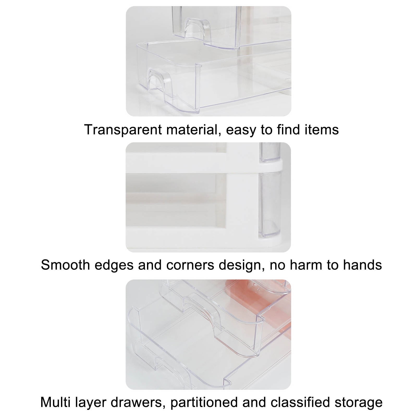 Lagre Storage Box with 2 Drawers,Transparent Desk Organizer,Storage Drawers,Desktop Drawer Organizer,Suitable for Living Room, Bedroom, Study(5.6x7.2x11.4inch)