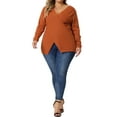 thumbnail image 2 of Unique Bargains Women's Plus Size Knitted Deep V Neck Wrap Criss Cross Cable Knit Sweater 2X Orange, 2 of 6
