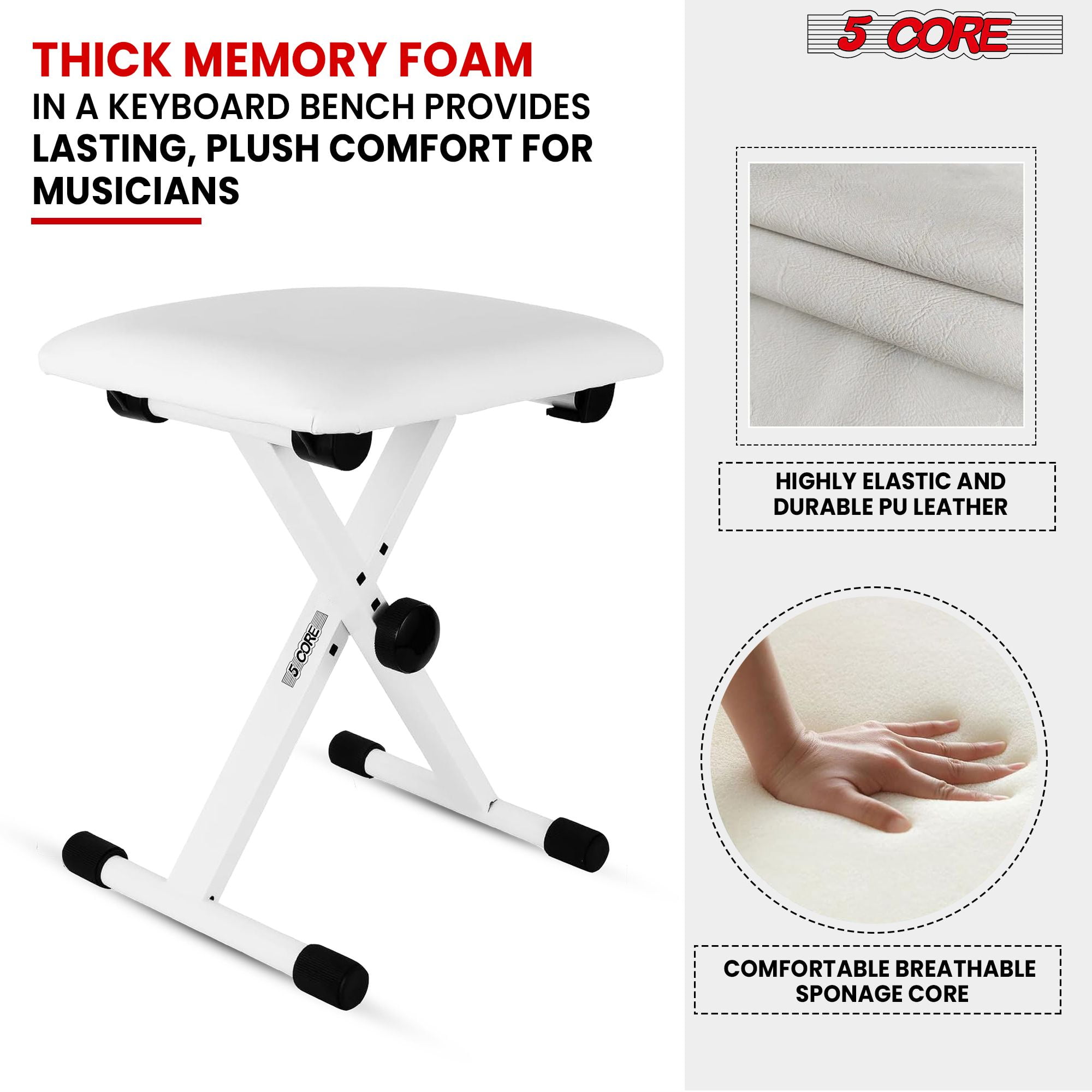 Keyboard Bench Pair X Style Piano Stool Thick Padded 12 to 18.5 inch Adjustable Keyboards Chair White