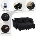 thumbnail image 4 of Euroco Convertible Chaise Lounge 63" Loveseat Sofa Sofa Bed Corduroy Sleeper Sofa with USB Ports , Two Cup Holders, A Phone Holder and Ample Storage Space for Living Room and Bedroom, Black, 4 of 5