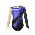 thumbnail image 3 of renvena Kids Girls Mesh Splice Long Sleeve Dance Leotards Shiny Metallic Athletic Ballet Dancewear Size 6-16 Royal Blue 12, 3 of 7