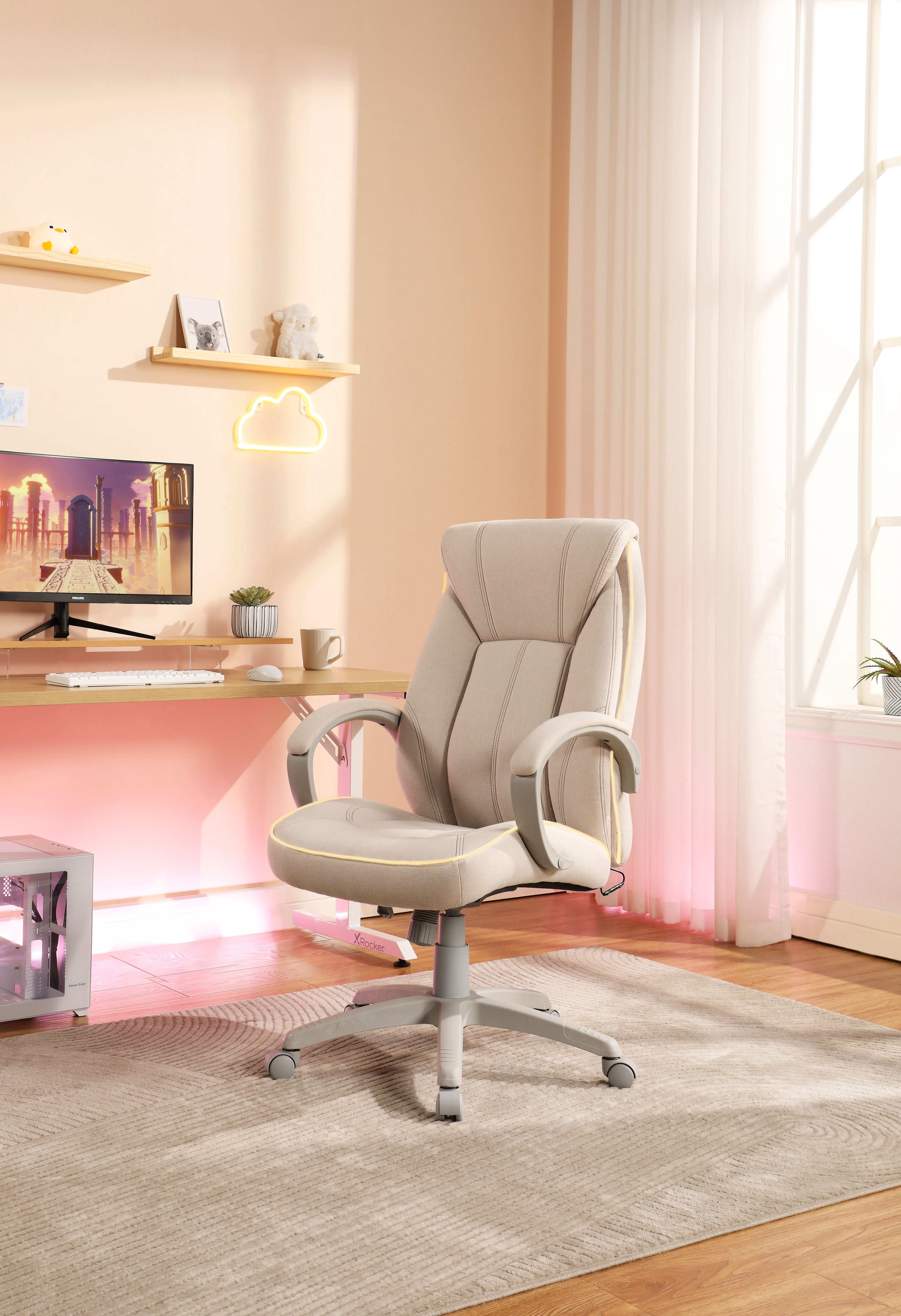 X Rocker Lucent PC Gaming Chair with LED Lighting, Cream