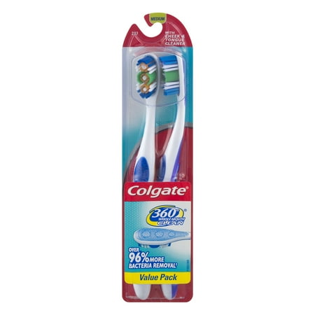 Colgate 360 Degree Adult Full Head, Medium Twin Toothbrush, 2 Count