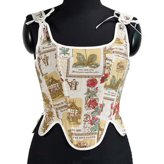 Lilgiuy Women Garden PrintBandage RetroCorset Straps Tank Top White,6 Winter Clothes for 2022