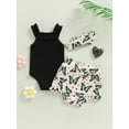 thumbnail image 5 of Miaouyo  Infant Baby Girls Summer 3PCS Romper Outfit ,Toddler Girls  Sleeveless Romper + Flower/Rainbow/Butterfly Print Shorts + Hairband Clothing Set,0-18 Months, 5 of 9