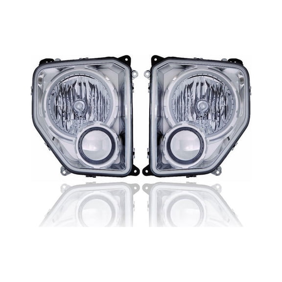 Headlight Assembly - Compatible/Replacement for '08-12 Jeep Liberty - LED With Round Bulb Shield, Without Fog Lamp - Pair, Left Driver   Right Passenger Set - 57010170AE, 57010171AE - CAPA