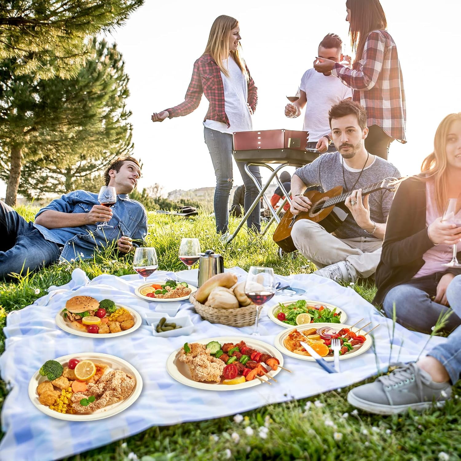Compostable Plates 12 Inch 130 Pack, Super Strong Disposable Bagasse Plates, Natural Sugarcane Eco-Friendly Dinnerware for BBQ, Party, Wedding & Picnic