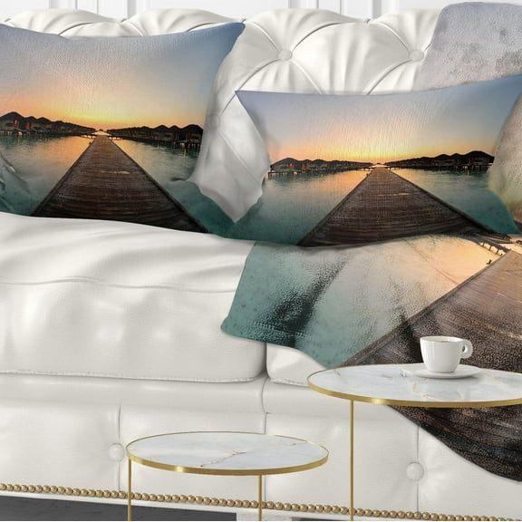 Designart Long Wooden Pier into the Ocean - Wooden Sea Bridge Throw Pillow - 12x20