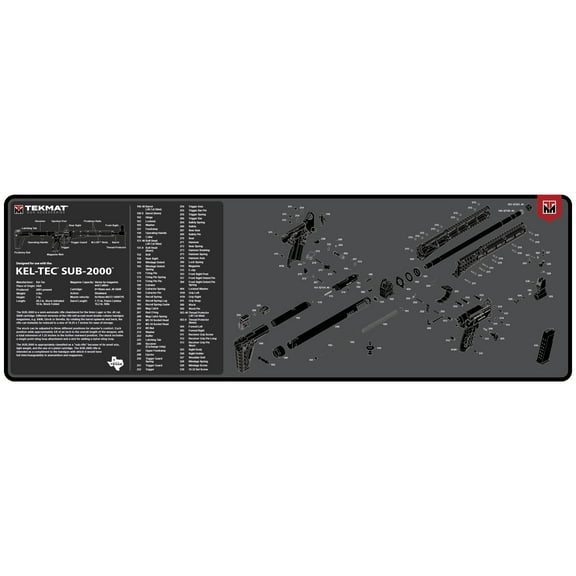 TekMat Cleaning Mat, Pistol Size, 12"x36", For Kel-Tec Sub 2000, Black TEK-R36-K