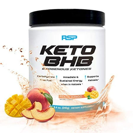 RSP Keto BHB Exogenous Ketones, Energy Boost, Focus Powder, Peach Mango,