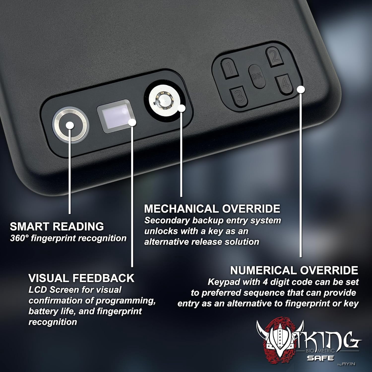 AYIN Viking Biometric Fingerprint Safe, Biometric Fingerprint Gun Safe with LCD Screen, New 2024 Model - 360 Degree Fingerprint Recognition, IP65 Weather Resistant