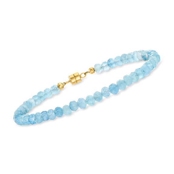 Ross-Simons 20.00 ct. t.w. Aquamarine Bead Bracelet With 14kt Yellow Gold Magnetic Clasp, Women's, Adult