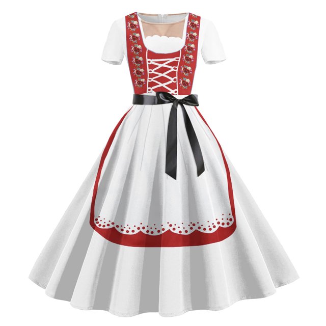 Puntoco Vestido De Manga Corta Para Mujer Oktoberfest Estampado Vestido De Fiesta Con Cuello Redondo Rojo Xl,Regalos Para Mujer Joven