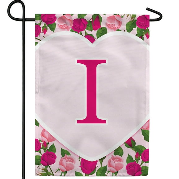 America Forever Flags Monogram Letter I Garden Flag - Pink Roses - 12.5 x 18 Inches, Happy Valentine's Day Pink Roses Love Heart Double Sided Flag, Seasonal Yard Outdoor Holiday Décor