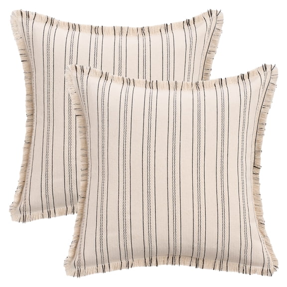 Unique Bargains Pack of 2 Striped Throw Pillow Covers with Tassel Edge Black