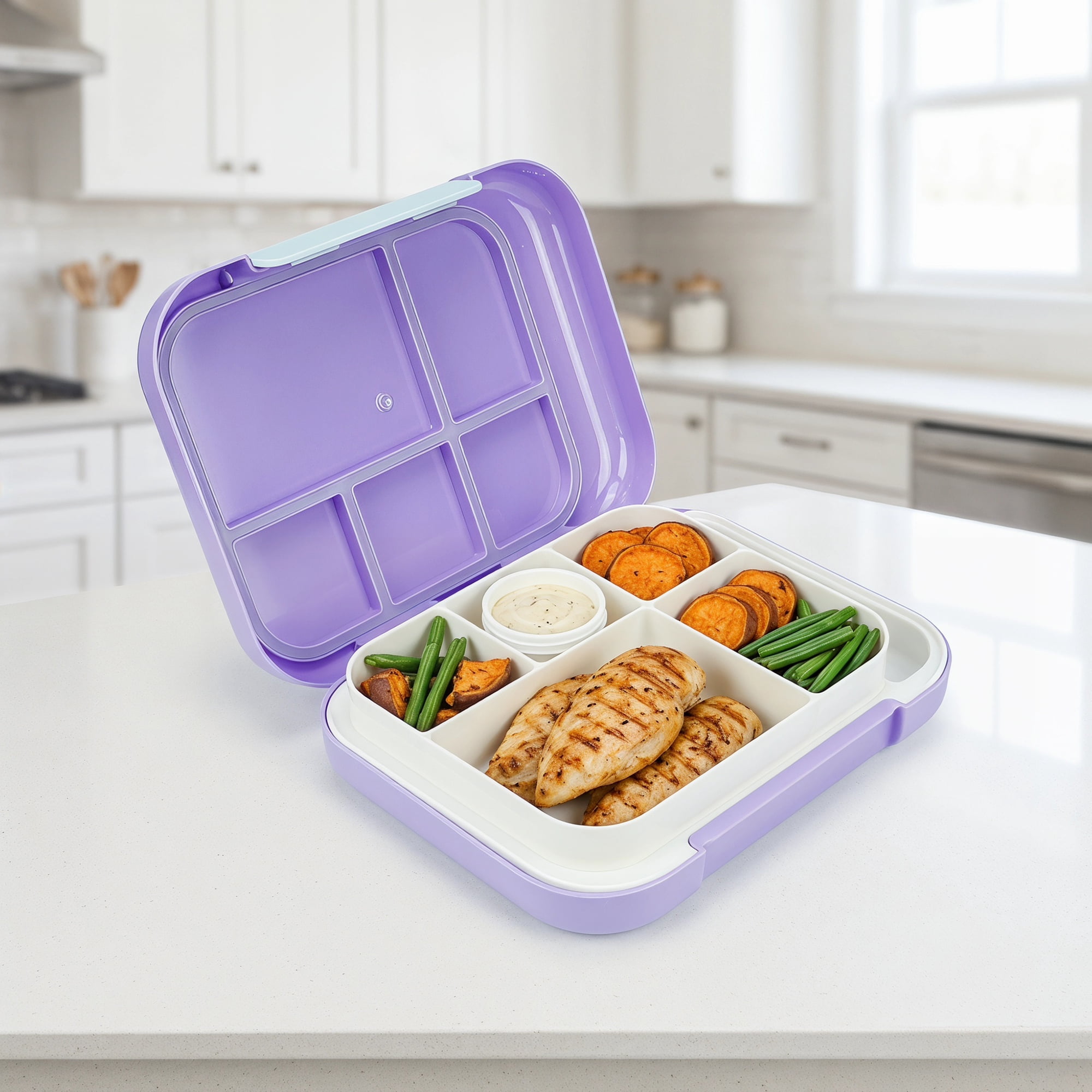 Unique Bargains 3-Compartment Leak-Proof Meal Lunch Bento Box Purple