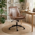 thumbnail image 3 of Faux Leather Home Office Task Chair, Armless Office Chair With Wheels, Swivel Adjustable Seat Height Desk Chair with Rocking Function for Living Room or Study, Brown, 3 of 12