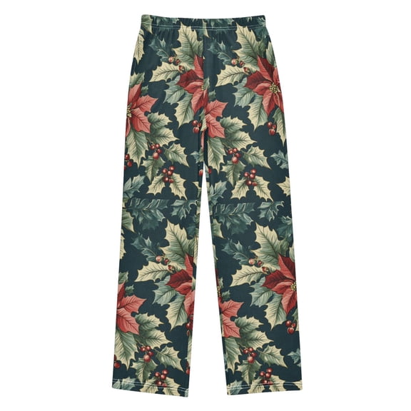 FORMRS Boys Pajama Pants with Pockets Size 6-8Y Kids Lounge Sleep Bottoms, Retro Christmas Poinsettia