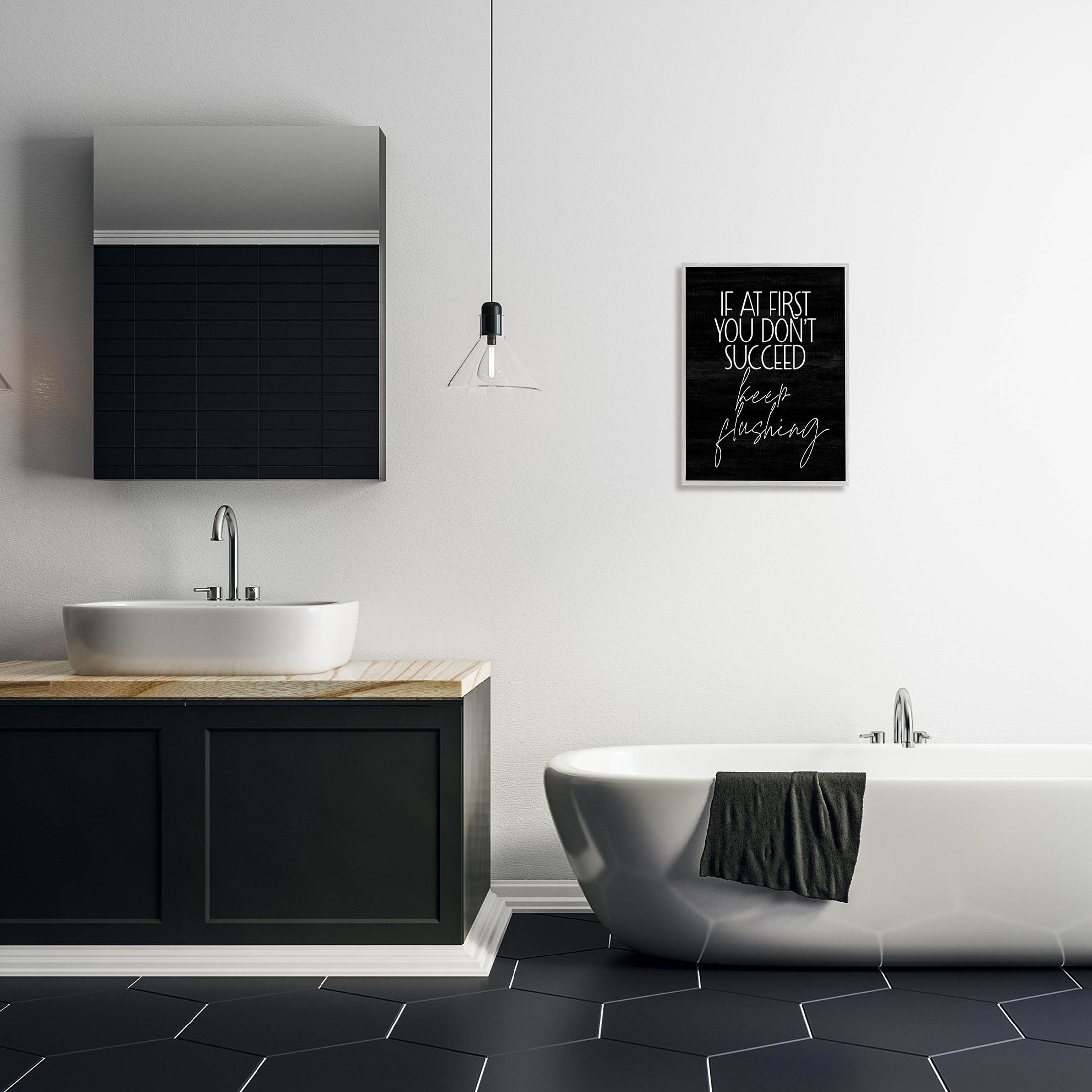 Stupell Industries Keep Flushing Funny Bathroom Graphic Art Gray Framed Art Print Wall Art, Design by Lil' Rue