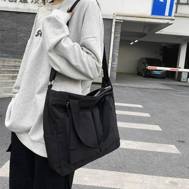 Shoulder Bag Handbag Tote Big Capacity Fashionable Daily Use Shoppers Bag  Female Travel Simple Women Canvas Waterproof Bag Black