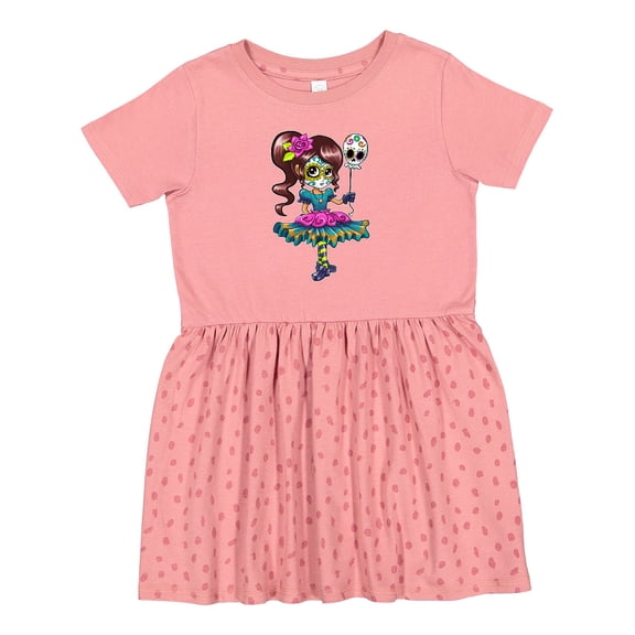 Inktastic DÃa De Los Muertos Girl with Skull Balloon Girls Toddler Dress