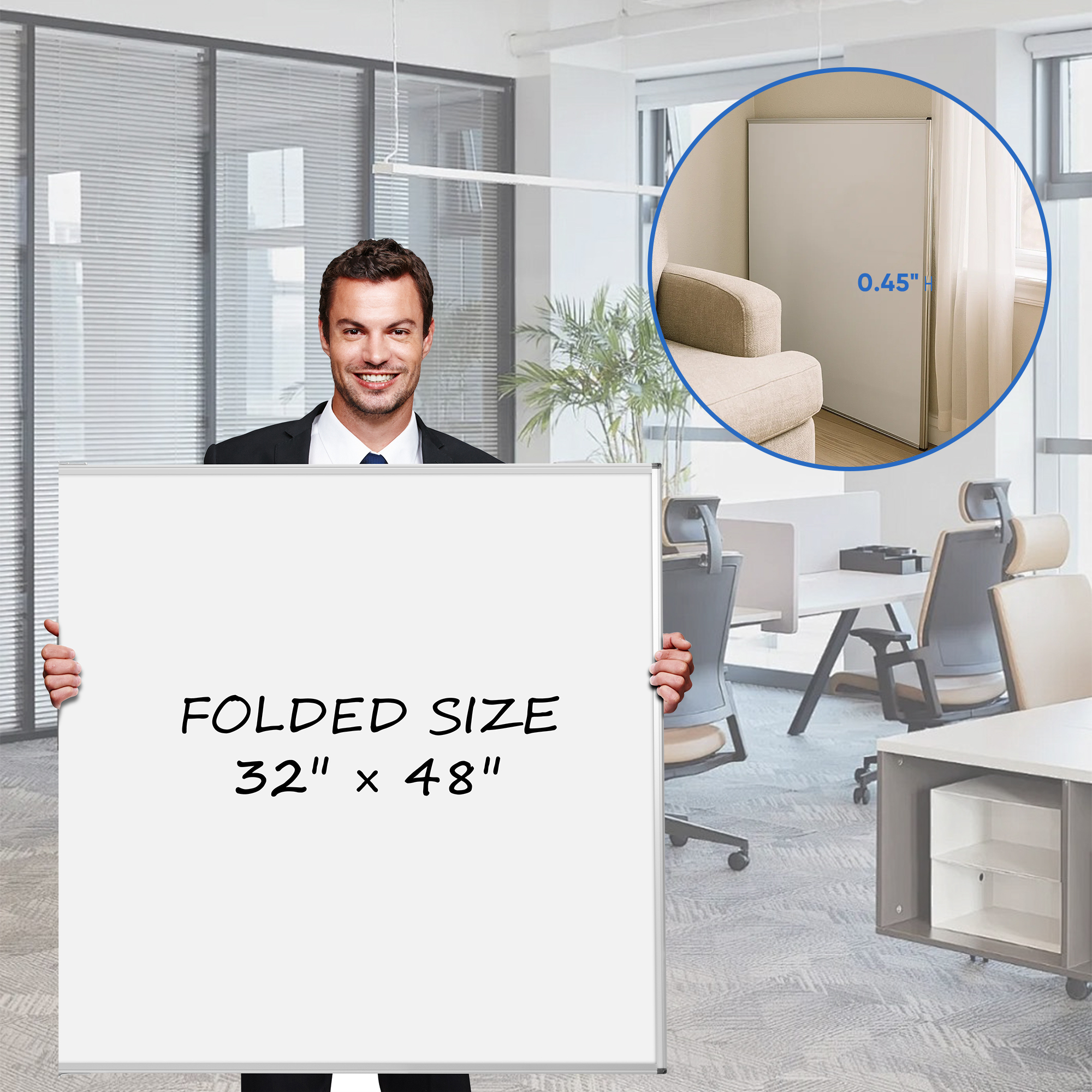 VUSIGN Foldable Double-Sided Writable Board, 72" x 48" Large Dry Erase Magnetic Whiteboard, 7'x4'Wall Mount for Classroom