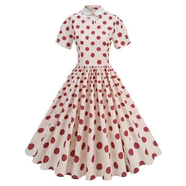 WILLBEST Vestidos Largos Casuales para Mujer Vestido Casual de Mujer, Manga Corta, Cuello de Lunares, Diario, Vacaciones, Primavera, Verano, Otoño, Básico, Cómodo, Fluido, Atuendo Femenino Mediana