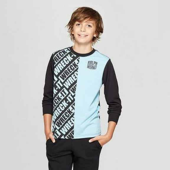 Boys' Wreck-It Ralph Split Long Sleeve T-Shirt - Blue/Black XL