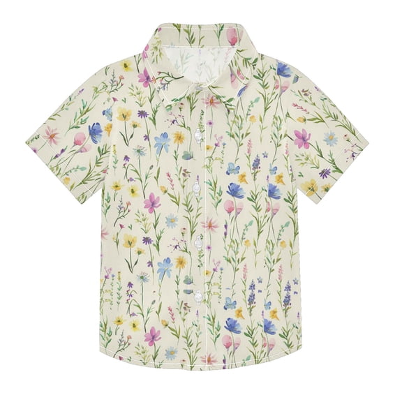 Dailycode Small Short Sleeve Button Down Shirts Watercolor Wildflower Casual Shirt 3-10 Years