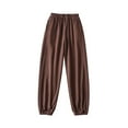 thumbnail image 1 of LOVZFMLL Women's Pants, Fall/Winter Drawstring Elastic Waist Loose Cuffed Thick Pants Coffee, M, 1 of 4