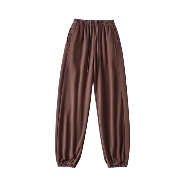 LOVZFMLL Women's Pants, Fall/Winter Drawstring Elastic Waist Loose Cuffed Thick Pants Coffee, L