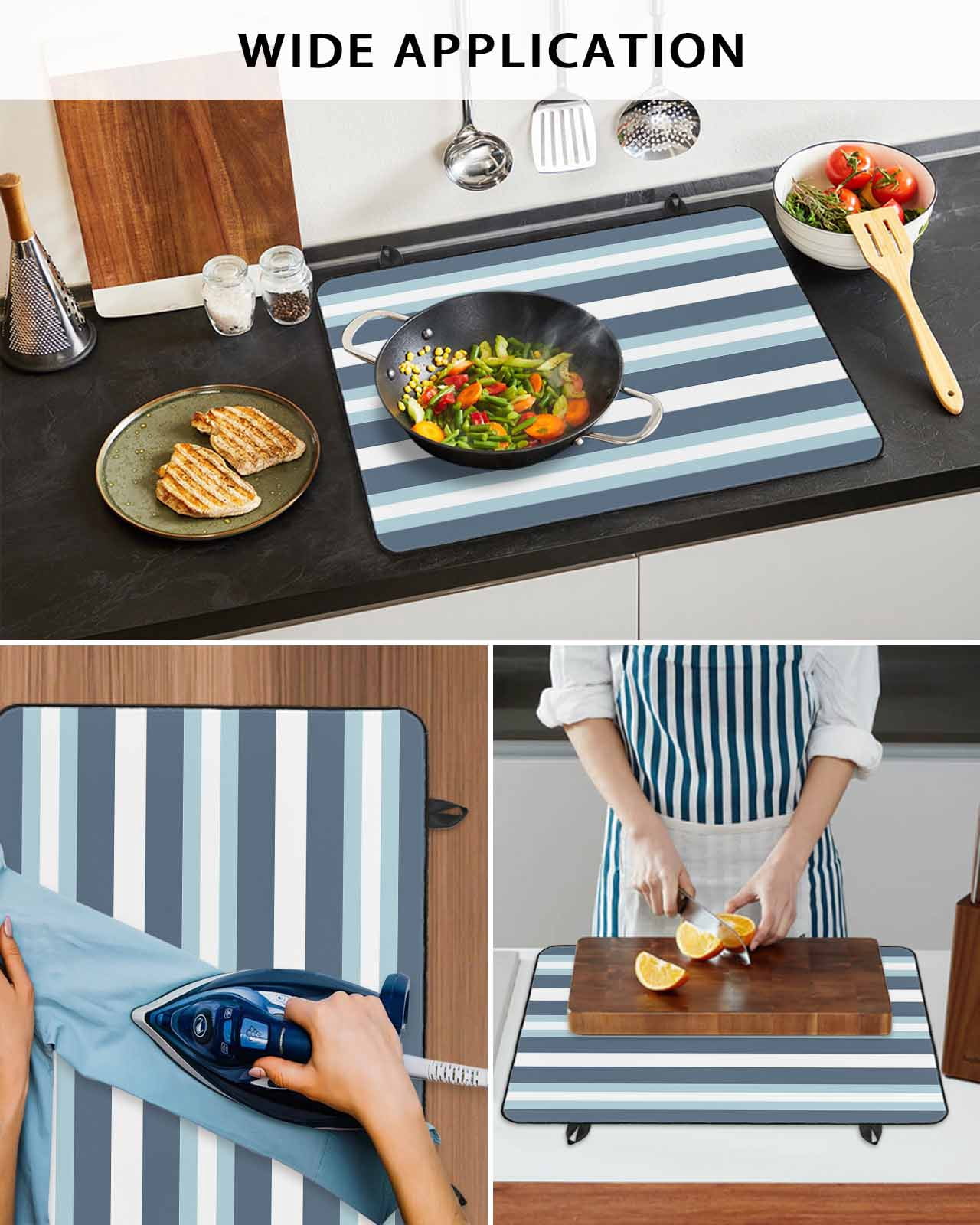 nqOlkjepod Large Induction Cooktop Protector Mat 24"x21", Blue Striped Stove Top Covers for Electric Stove, Modern Gradient Abstract Lines Aesthetic Stove Burner Cover Mats, Glass Top Stove Cover
