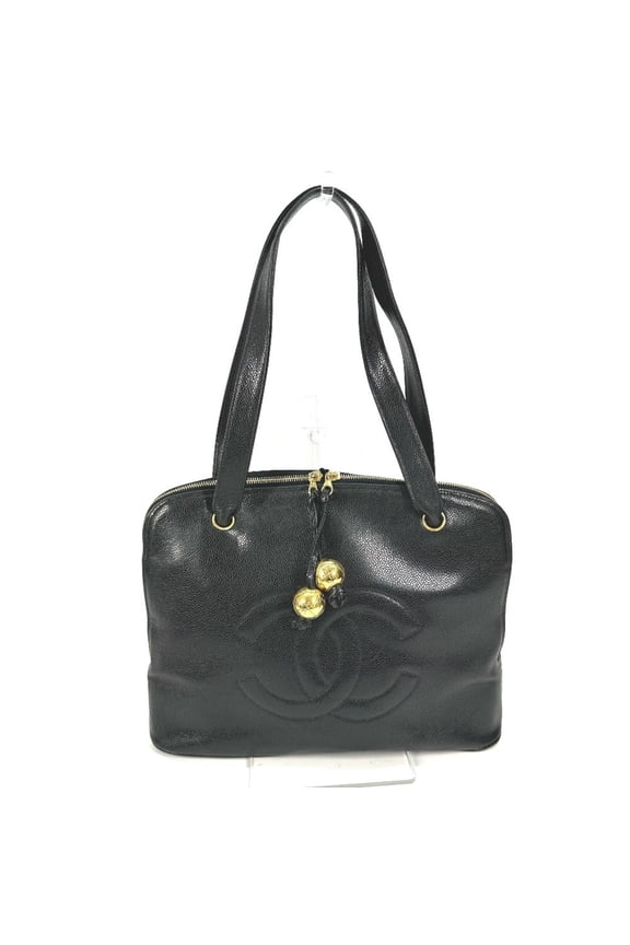 Pre-Owned CHANEL Vintage CC Coco Mark Deka Ball Logo Shoulder Tote Bag Caviar Skin... (Fair)