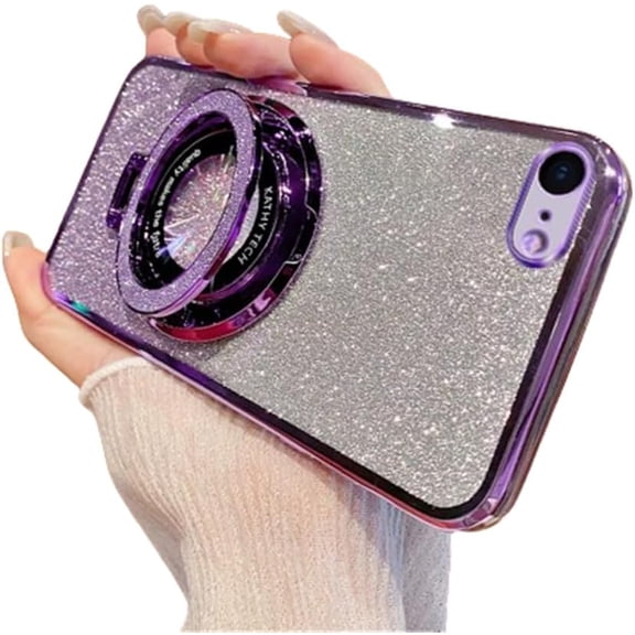 Compatible with MagSafe iPhone SE 2020 Case Magnetic Cute Glitter Sparkly Phone Case with Stand Luxury Plating Gradient Durable Shockproof TPU Case for iPhone 8/7 /SE 2020 Bling Purple DS