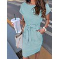 thumbnail image 5 of Women'S Summer Striped Short Sleeve T Shirt Dress Casual Tie Waist with Pockets  Green L, 5 of 7