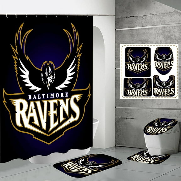 4 Pcs Shower Curtain Set with Toilet Lid Cover Mat Non-Slip Rug Bath Mat and Waterproof Shower Curtains with Hooks American Sports Football Bathroom Decoration Machine Washable