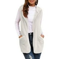 thumbnail image 2 of Women's Fuzzy Fleece Vest Oversized Sleeveless Sherpa Jacket Casual Lightweight Hooded Outerwear with Pockets White 2XL, 2 of 9