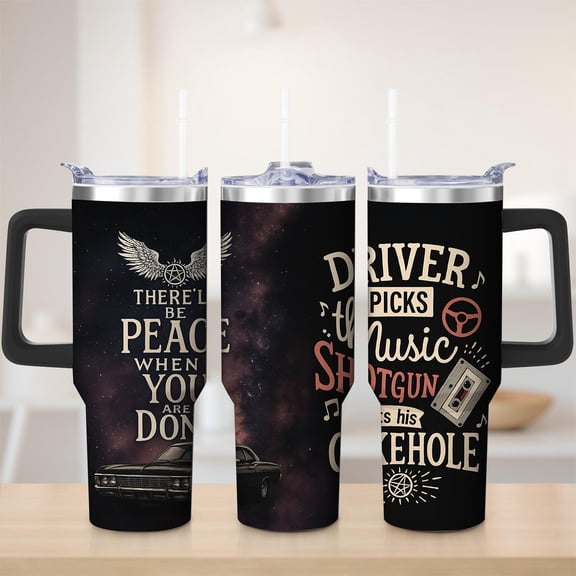 Supernatural Car Wings Stainless Steel Insulated Mug with Lid and Handle, 30oz