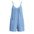 thumbnail image 5 of AHTJRT Short Jumpsuits for Women Baggy Loose Fit V Neck Wide Leg Boho Summer Rompers with Adjustable Spaghetti Straps and Pockets Light Blue S, 5 of 10