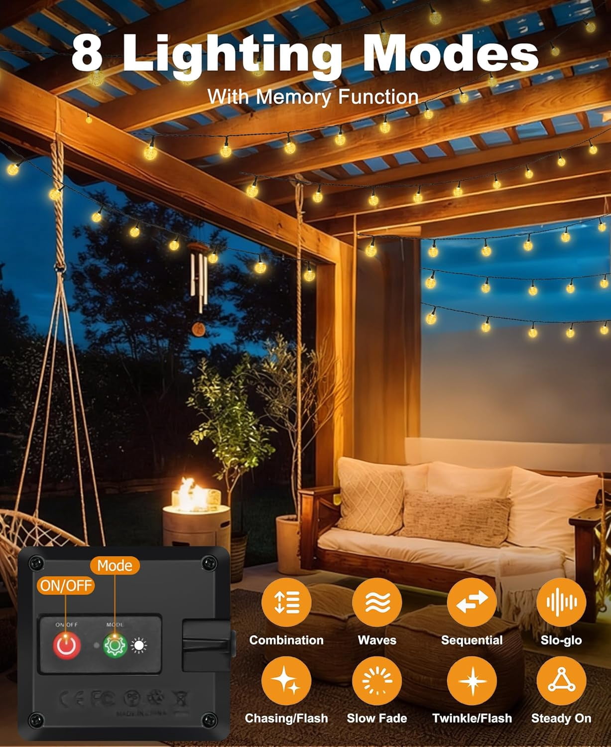 Solar String Lights Outdoor Waterproof, 2 Pack 98 Ft 100 Led Solar Powered Patio Light, 8 Lighting Modes Crystal Globe Decor for Garden Balcony Yard Porch, Warm White, Patio Lights