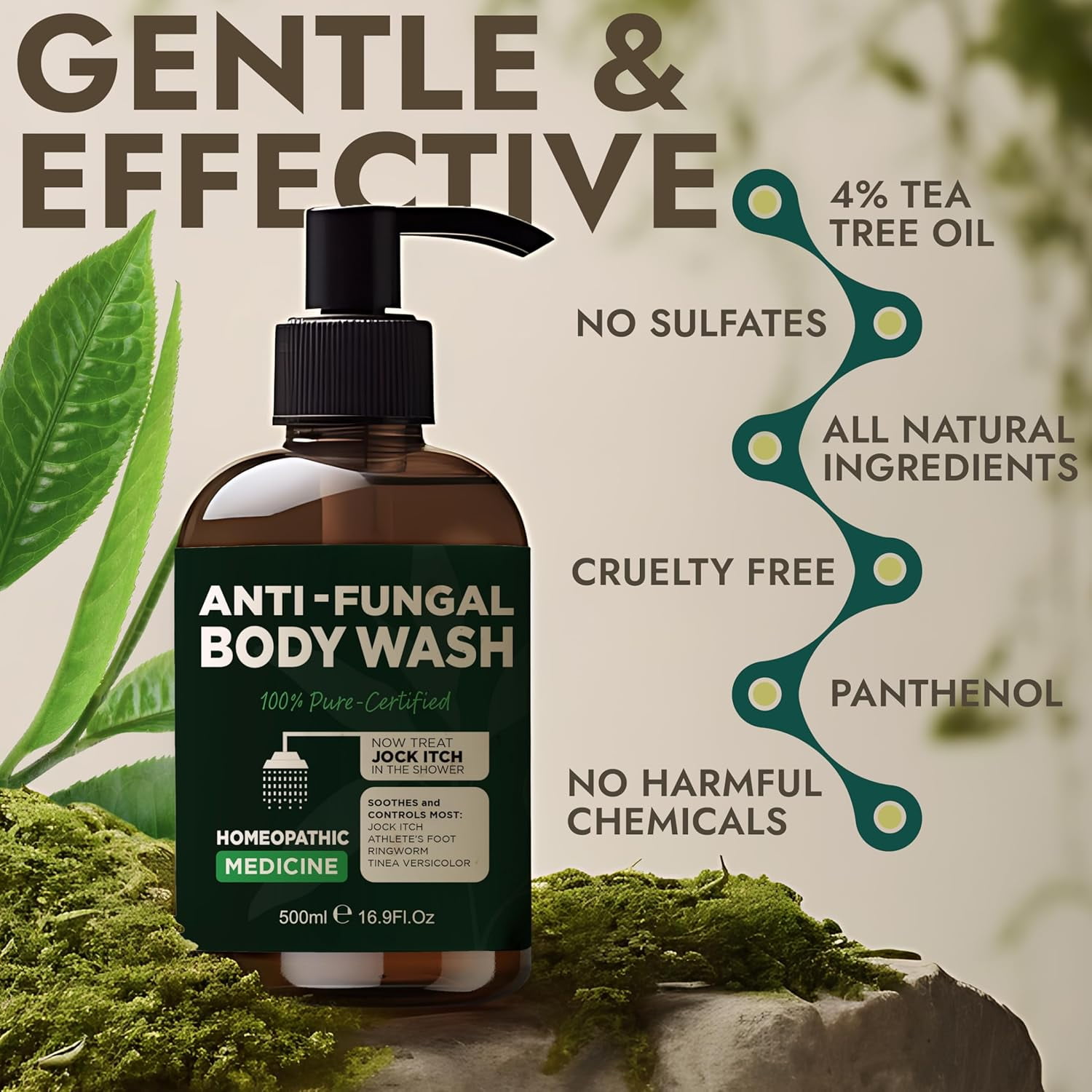 Antifungal Body Wash with Tea Tree Oil | Antifungal Soap Treats Ringworm, Back Acne, Eczema & Jock Itch | Antifungal Body Soap For Men And Women (16.9 oz)