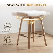 Guyou 26 Swivel Counter Height Bar Stools Set of 2, Modern Backless Counter Height Bar Stools with Linen Upholstered, Farmhouse Bentwood Saddle Seat Wooden Island Chairs for Kitchen Pub, Beige