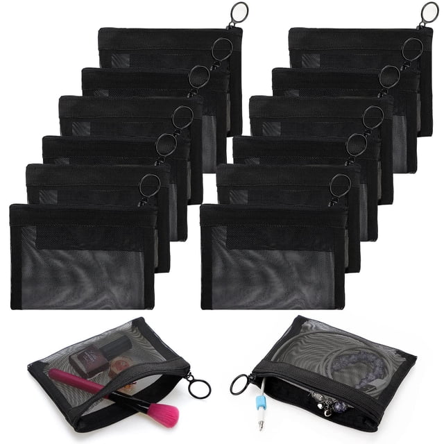 Minibolsa de cosméticos de malla negra, 10 x 12,7 cm (20 unidades)