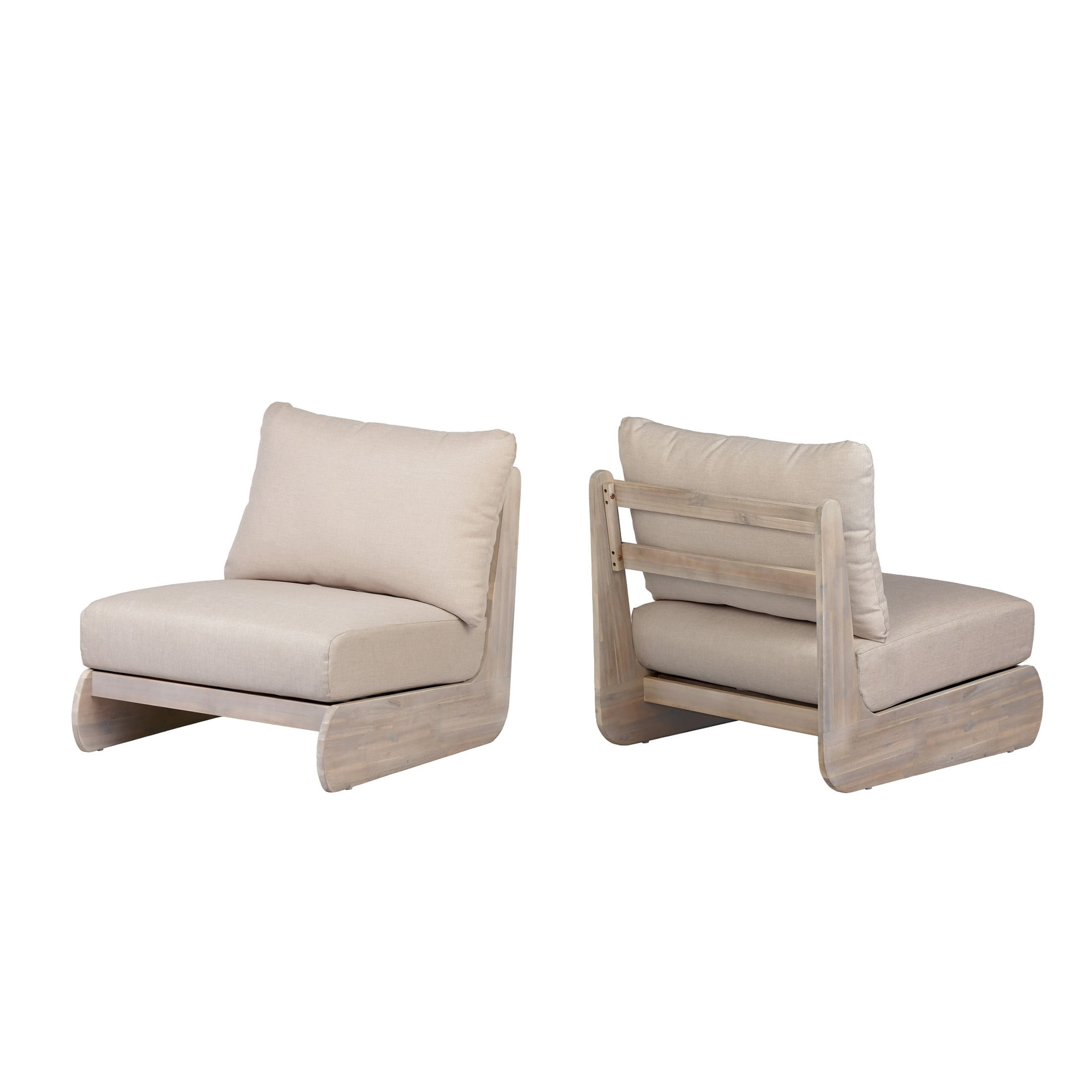 Christopher Knight Home Mid-Century Modern Outdoor Low Lounge Chair with Cushions, Solid Wood Frame, Sand, Set of 2