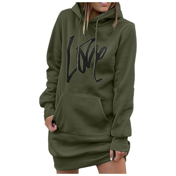 Wangmeiwg Women's Sweatshirts Women's Loose Hoodie Mid Length Hoodie Dress for Casual Comfort and Style Green M
