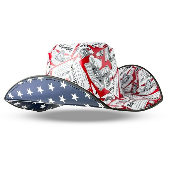 Budweiser Beer Label Cardboard Cowboy Hat in Red, Adult Unisex Party Accessory