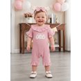 thumbnail image 6 of BemeyourBBs Baby Girls First Birthday Outfit One Years Old 1st Birthday Clothes Summer Waffled Romper with Matching Bow Headband Letter Embroidery Ruffle Short Sleeve Bodysuit Playsuit, 6 of 9