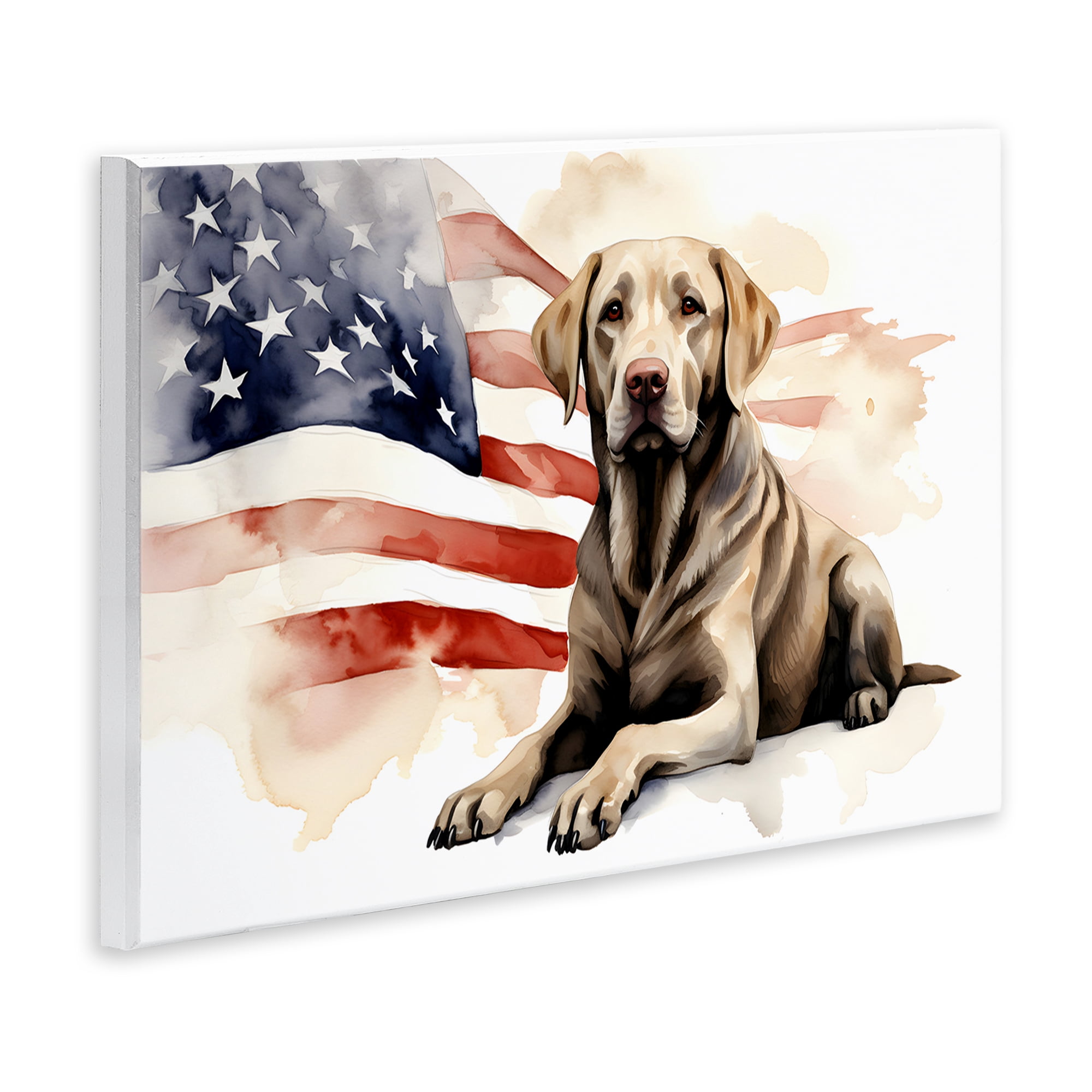 Stupell Industries Patriotic Dog with Flag Animals & Insects Painting Unframed Art Print Wall Art, 15 x 10